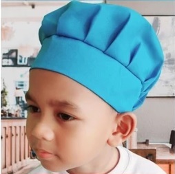 Topi Chef Koki Anak Custom Bordir Nama - Biru Toska